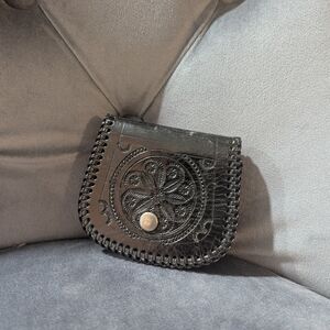 Black Hand-Tooled Leather Coin Purse